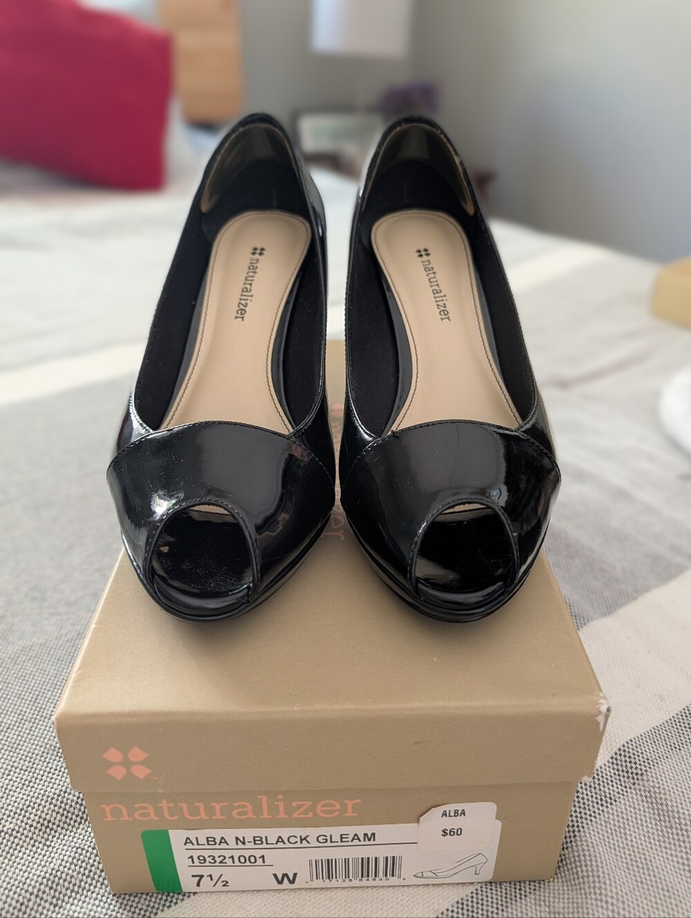 Naturalizer Black Patent Peep-Toe Wedge Heels, Wide Fit - Picture 1 of 1